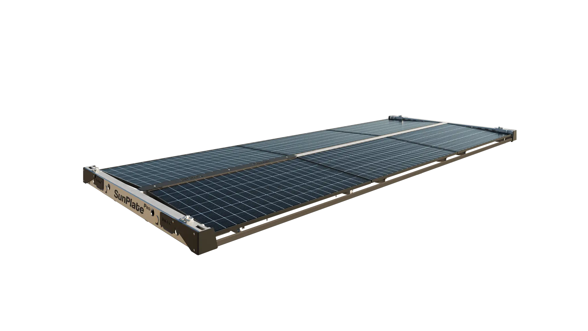 Freigestelltes SunPlate Pro Solarmodul-System in flacher Bauweise.