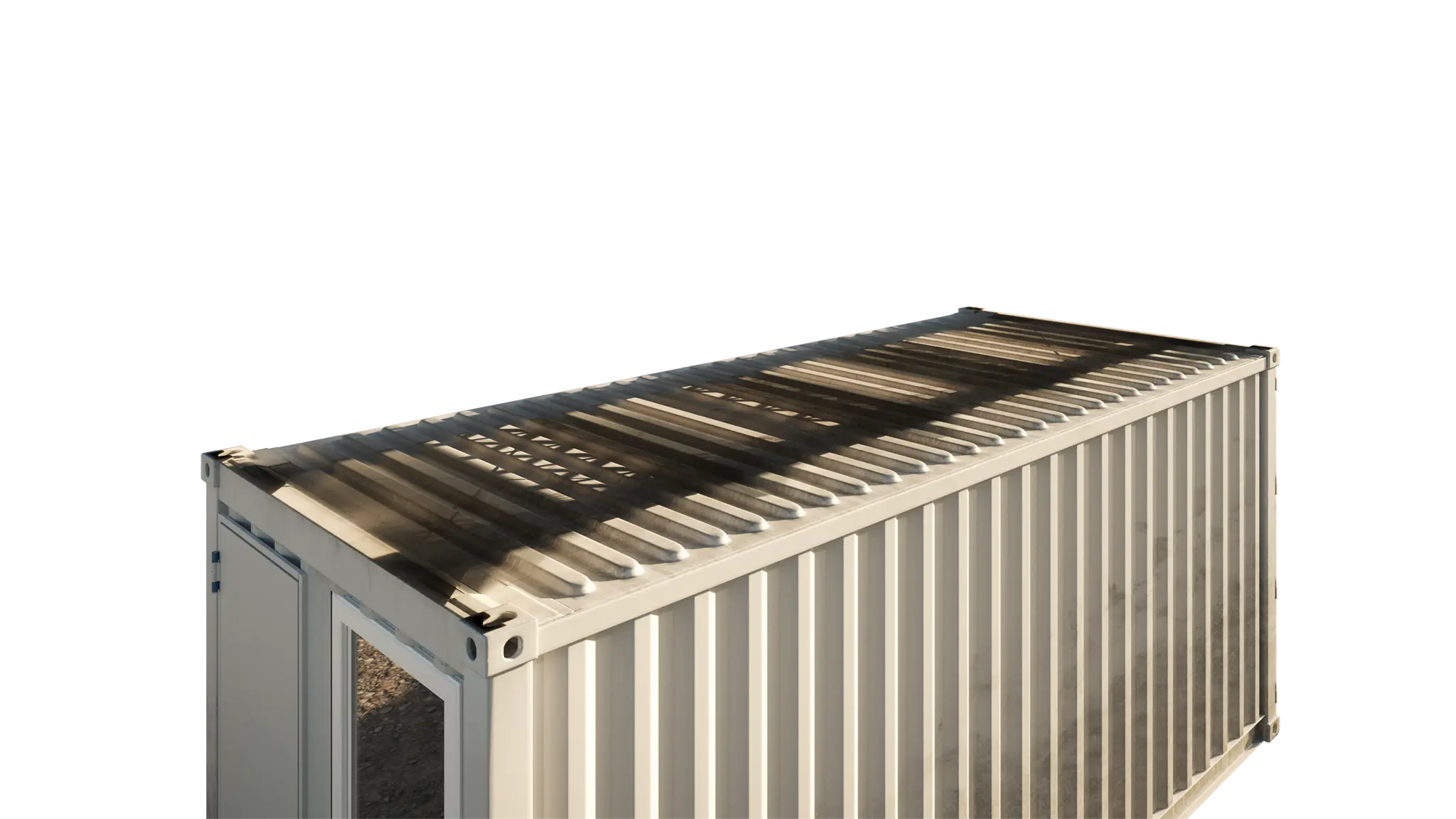 ISO-Bürocontainer mit ungenutztem Dach als Basis für SunPlate PV-Module.