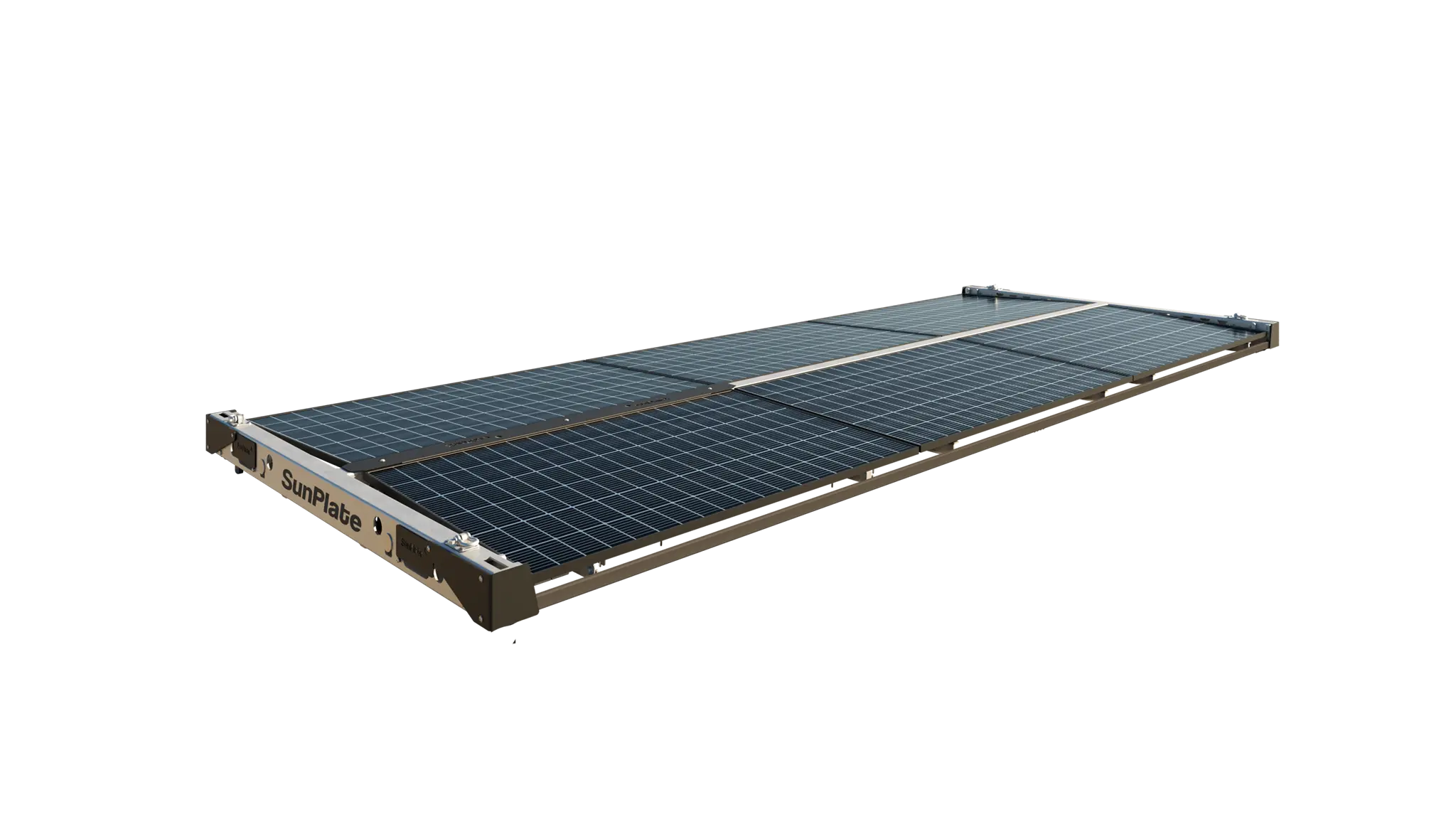 Flach anliegendes SunPlate Solarmodul-System im Freisteller zur Containermontage.