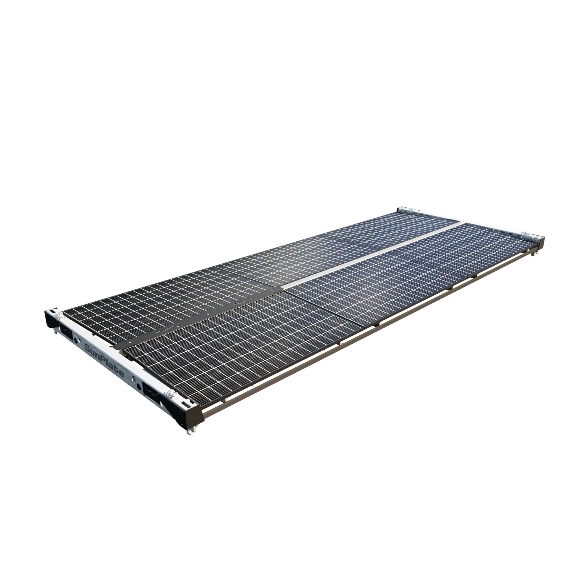 Freigestelltes SunPlate PV-Modulsystem in flacher Ausführung.