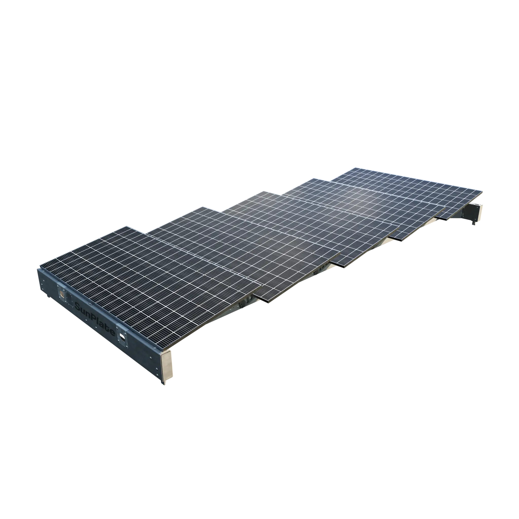 Freigestellte SunPlate Photovoltaik-Einheit mit aufgeständerten Modulen.